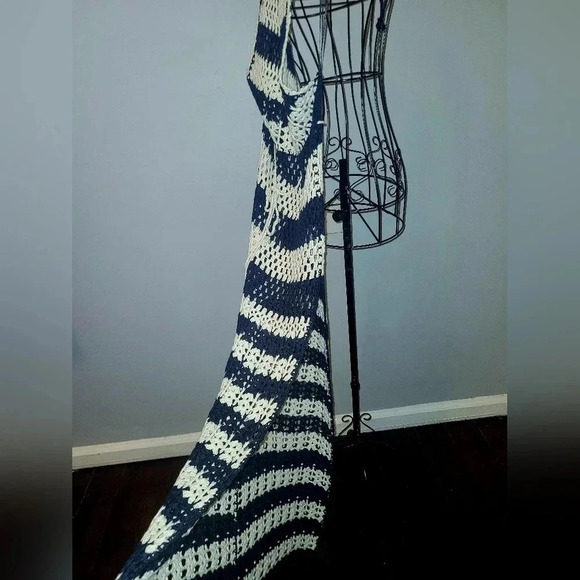 HERA Crochet Open Knit Halter Maxi Dress navy white stripe Wmns S Beach Pool NWT - Picture 6 of 7